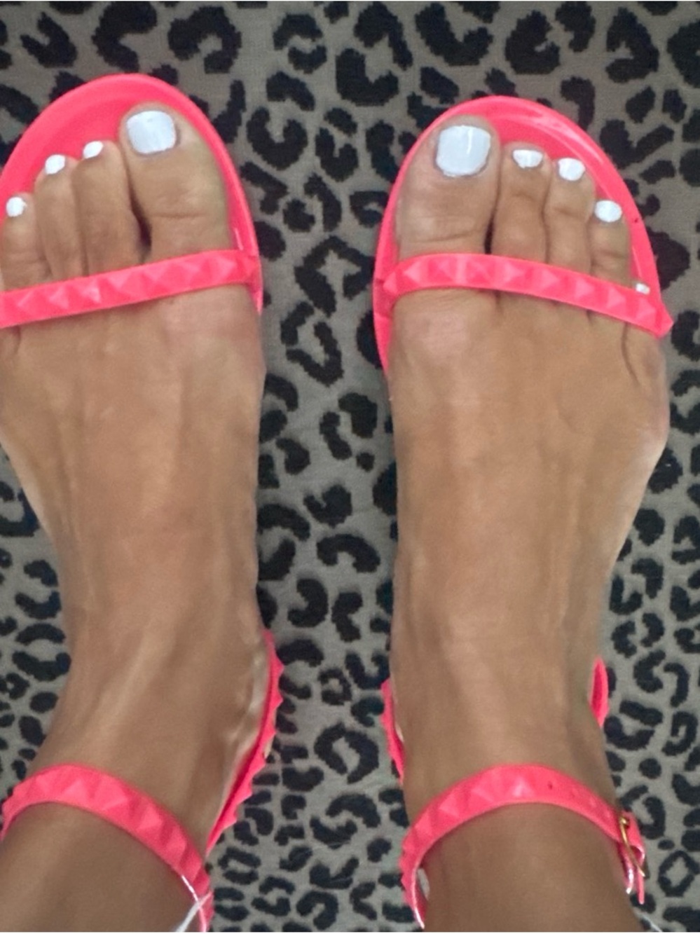 Alexandria Brandao Neon Pink Pyramid-Stud Ankle-Strap Sandals